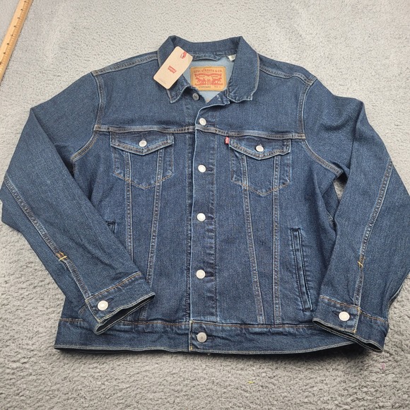 Levi Strauss & Co Standard Mens‎ Large L Blue Denim Trucker JacketIrregular